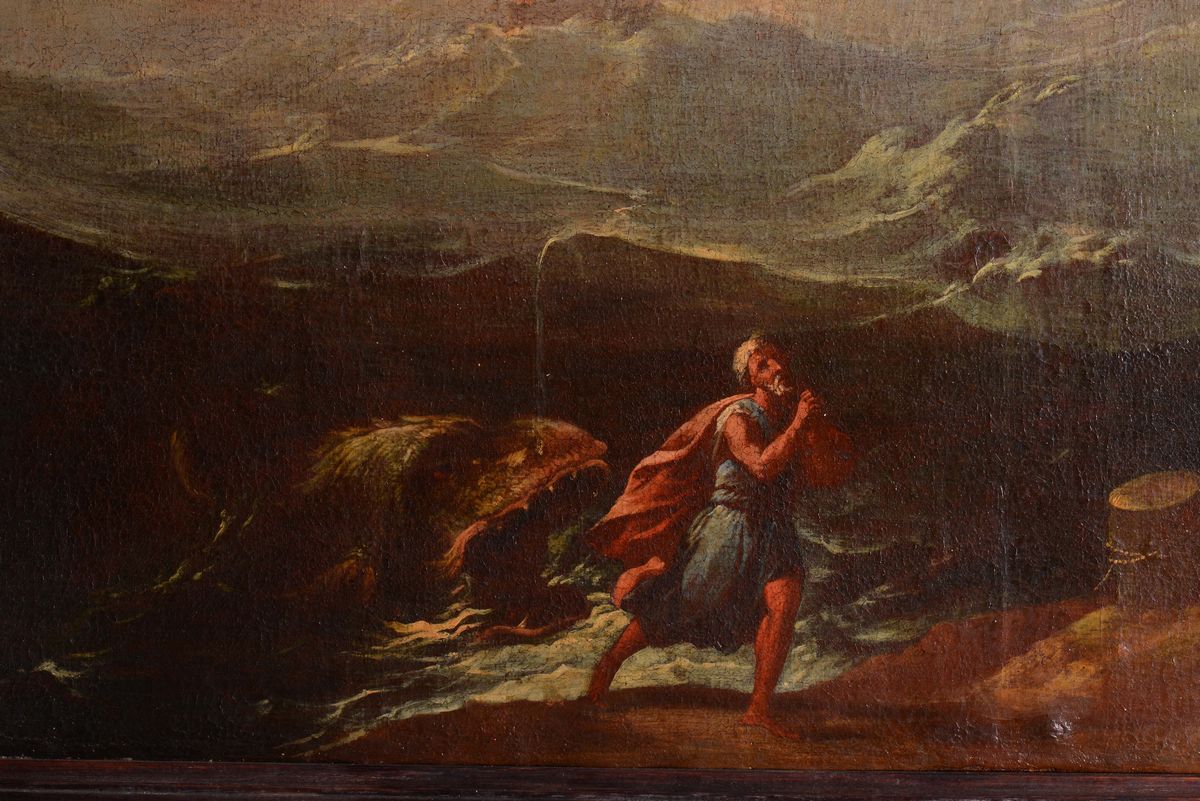 Scuola Italiana del XVII Secolopaesaggio con Giona e la Balena