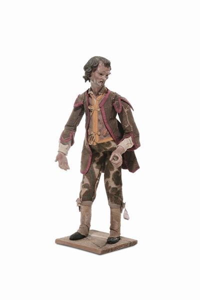 Figura di Ragazzo con Marsina a Profilo Rosso e Panciotto Arancio, Manifattura Genovese, XVIII Se...