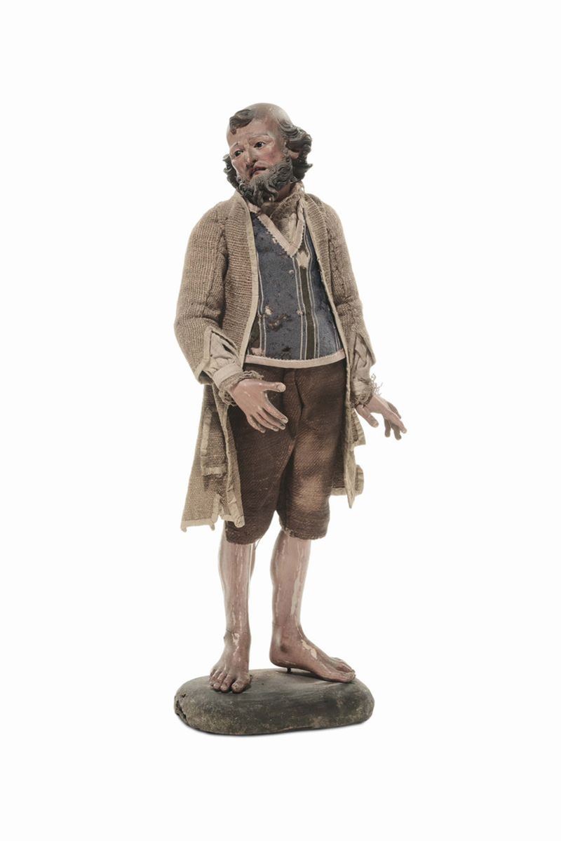 Figura di pastore scalzo, bottega di Pasquale Navone (1746-1791), manifattura genovese  - Asta Sculture del Presepe Napoletano e Genovese - I - Cambi Casa d'Aste