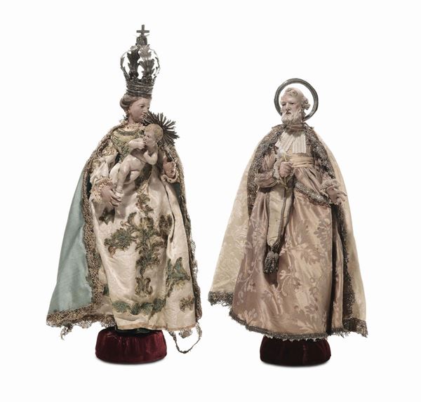 Raro gruppo della Natività con belle  e ricche vesti originali, manifattura genovese, XVIII secolo