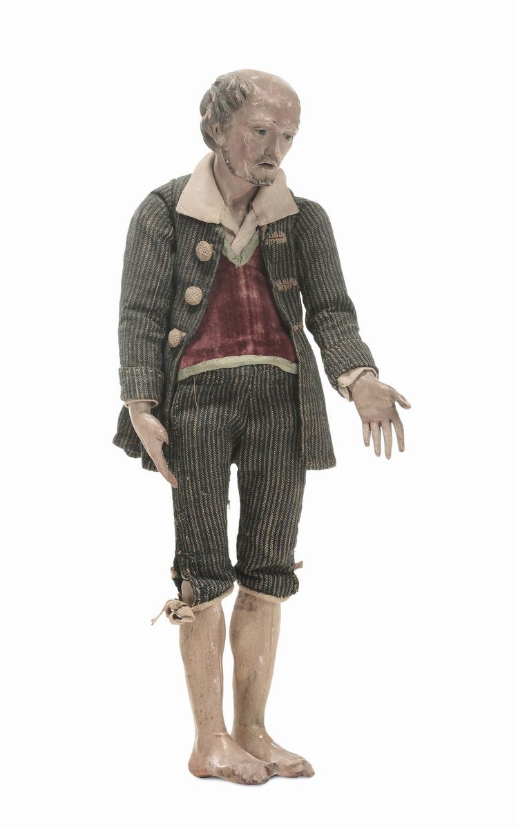 Pastore adorante con panciotto roso e abito a righe, manifattura genovese, XVIII secolo  - Auction Sculptures of the Genoese and Neapolitan Crib - I - Cambi Casa d'Aste