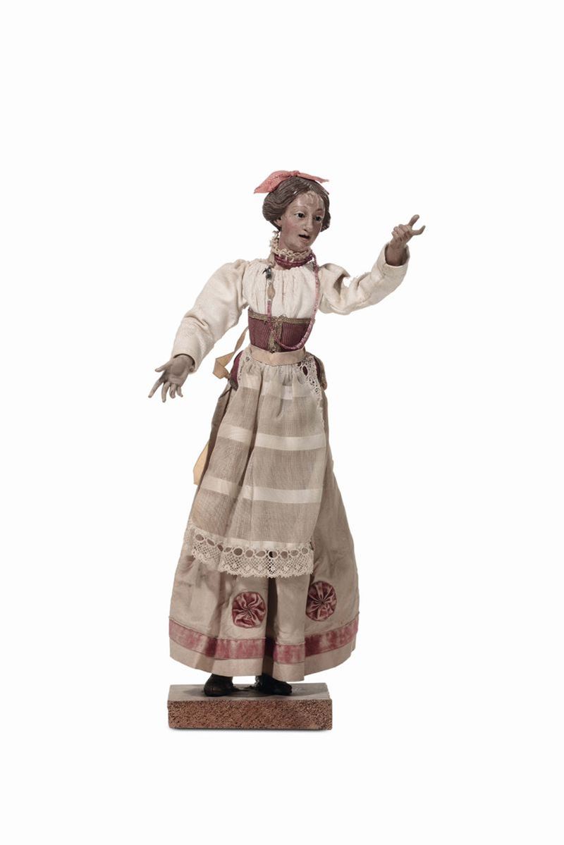 Giovane contadina con nastro rosso tra i capelli, manifattura genovese, XVIII secolo  - Auction Sculptures of the Genoese and Neapolitan Crib - I - Cambi Casa d'Aste