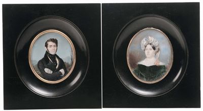 Coppia di Miniature con Ritratto Maschile e Femminile, XIX Secolo