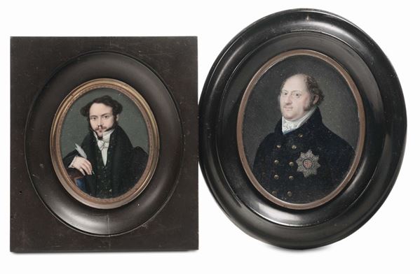 Due miniature ovali con ritratti maschili, XIX-XX secolo