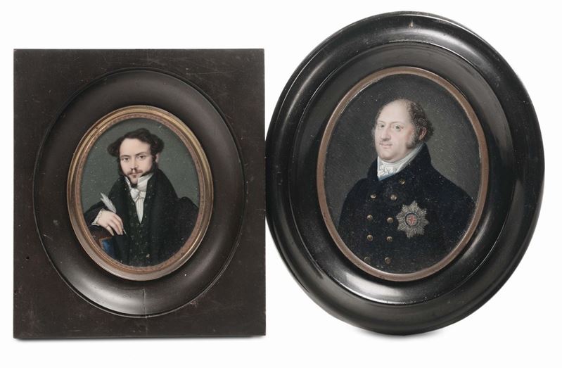 Due miniature ovali con ritratti maschili, XIX-XX secolo  - Asta Antiquariato, Affidamenti da raffinate dimore private - Cambi Casa d'Aste