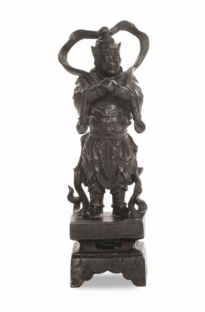 Figura di Guerriero in Bronzo Brunito, Cina, Dinastia Ming, XVII Secolo