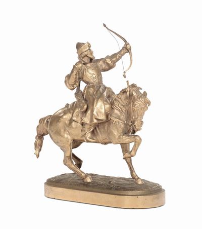 Scultura Raffigurante Arciere a Cavallo (giorgio Castiota Scandemberg?) in Bronzo Dorato, Manifat...