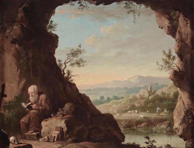 Scuola Fiamminga del XVII secolo San Gerolamo entro paesaggio  - Auction Old Masters Paintings - Cambi Casa d'Aste