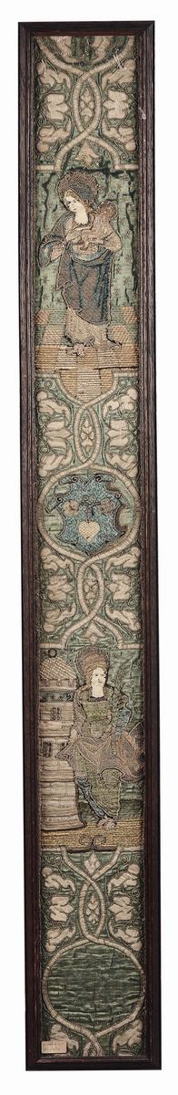 Antica striscia in stoffa ricamata  - Auction Fine Arts from refined private house - Cambi Casa d'Aste