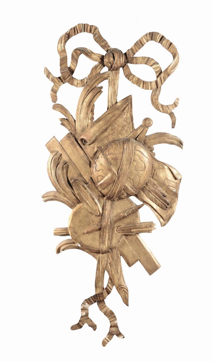 Elemento in legno intagliato e dorato, XIX secolo  - Auction Fine Arts from refined private house - Cambi Casa d'Aste