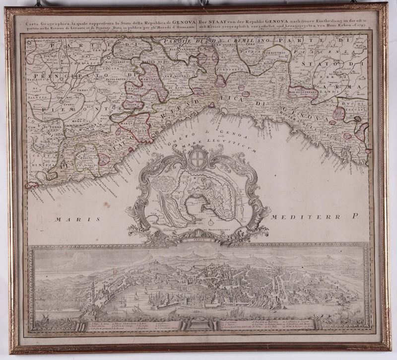 Cartina della repubblica di Genova, 1743  - Auction Fine Arts from refined private house - Cambi Casa d'Aste
