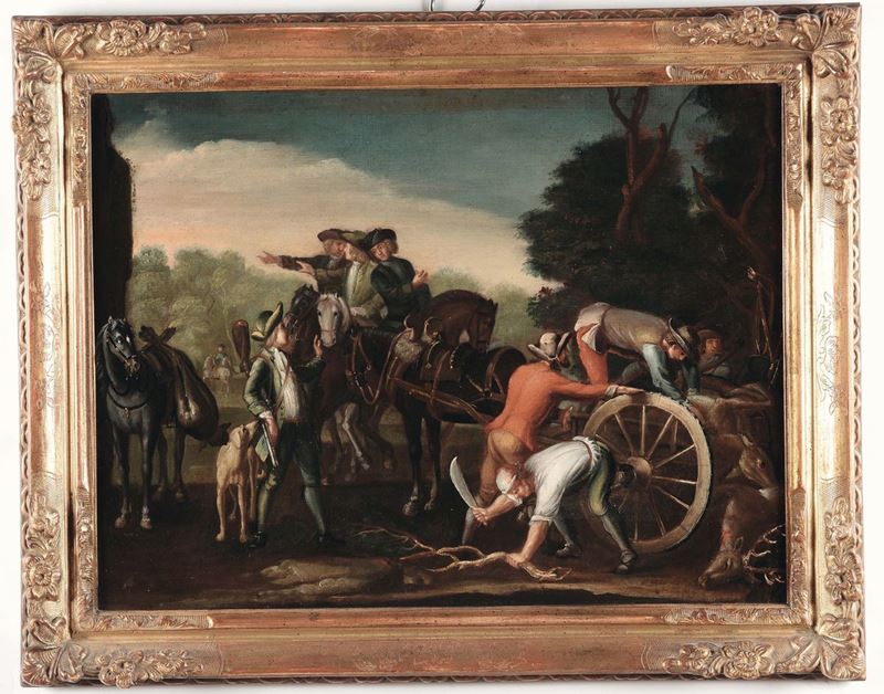 Scuola Italiana del XVIII secolo Cavalieri e contadini al lavoro  - Auction Old Masters Paintings - Cambi Casa d'Aste