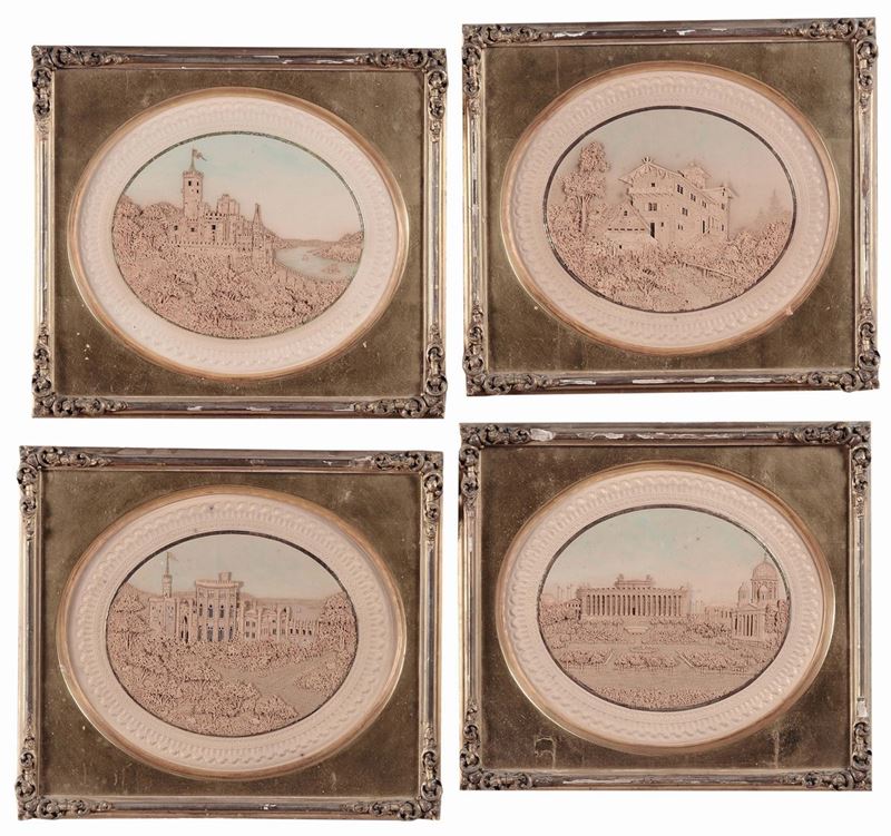 Quattro bassorilievi in sughero con architetture, XVIII-XIX secolo  - Asta Fine Art Selection - II - Cambi Casa d'Aste