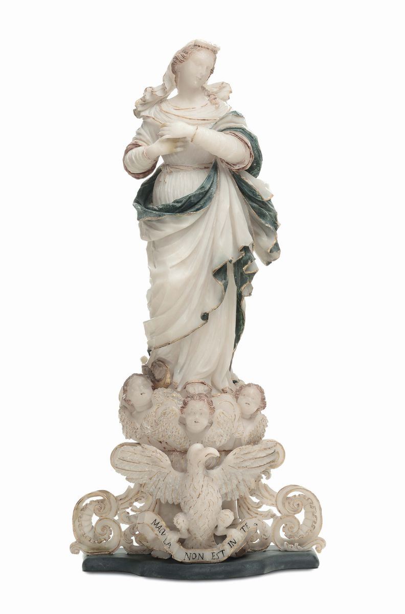 Madonnina in alabastro, XIX secolo  - Asta Antiquariato, Affidamenti da raffinate dimore private - Cambi Casa d'Aste