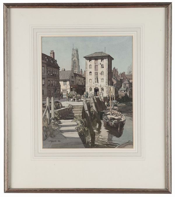 Leonard Russel Squirrell (1893-1979) Veduta cittadina con canale, 1954