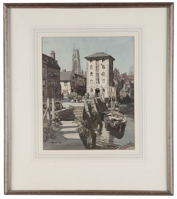 Leonard Russel Squirrell (1893-1979) Veduta cittadina con canale, 1954