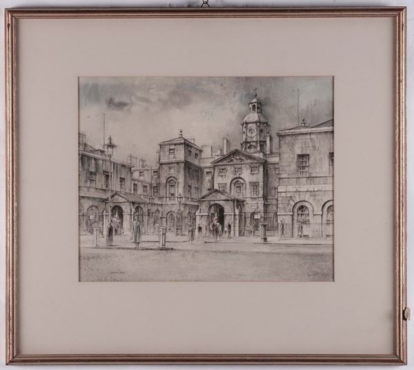 Lawrence Josset (1910-1995) Veduta cittadina con chiesa