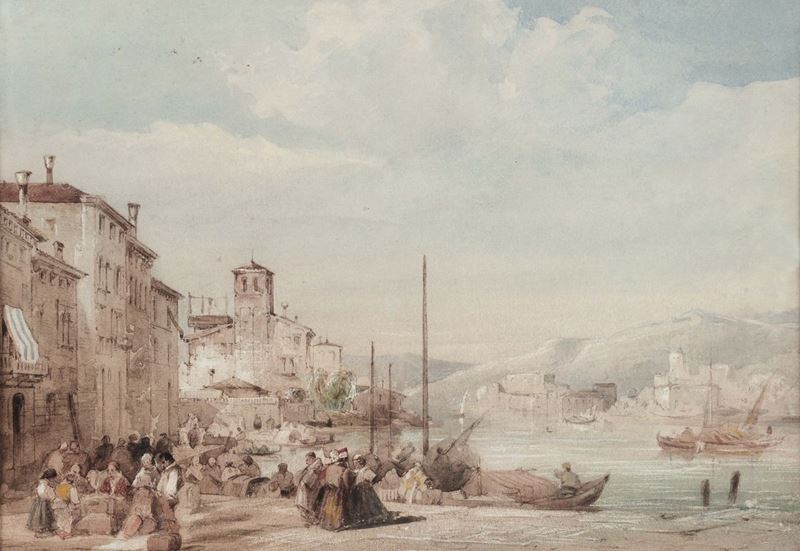 Edward Pritchett (1808-1894) Porto con figure  - Asta Antiquariato, Affidamenti da raffinate dimore private - Cambi Casa d'Aste