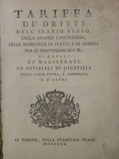 Giuridica - Economiatariffa dei Dritti Dell'erario Regio..
