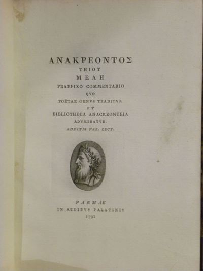 Edizioni Bodonianequo Poetae Genus Traditur Et Bibliotheca Anacreonteia..