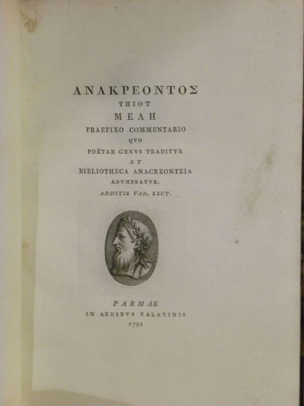 Edizioni bodoniane Quo poetae genus traditur et bibliotheca anacreonteia..