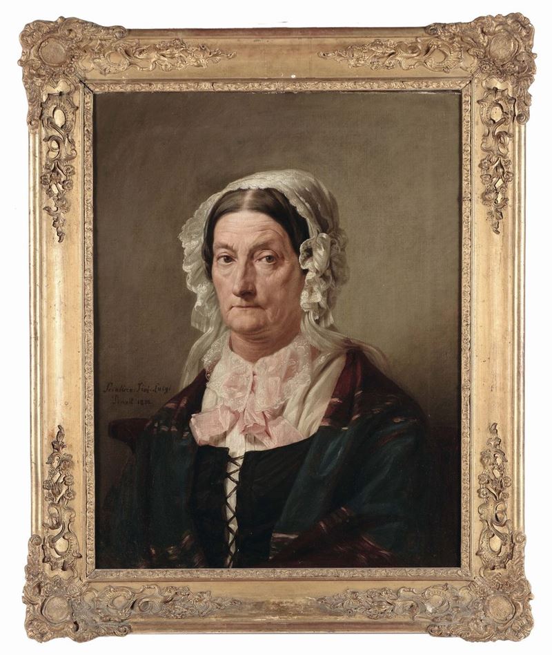 Luigi Sciallero (1829-1920) Ritratto di anziana, 1856  - Asta Antiquariato, Affidamenti da raffinate dimore private - Cambi Casa d'Aste