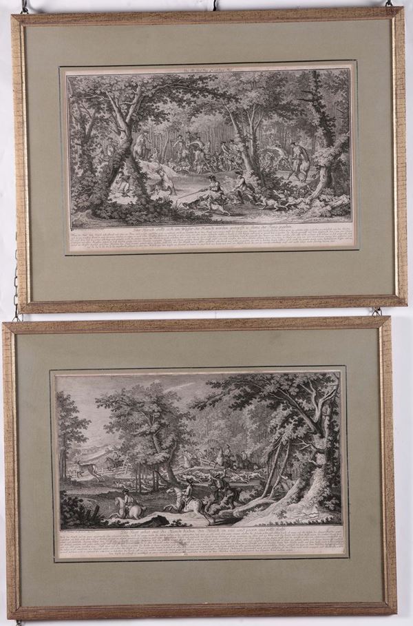 Quattro stampe con scene di caccia, Germania XIX secolo
