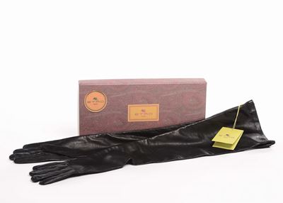 Etro, Guanti Lunghi in Pelle Nera con Scatola Originale