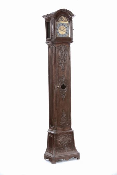 Orologio a Pendolo con Cassa in Legno Intagliato, XIX Secolo