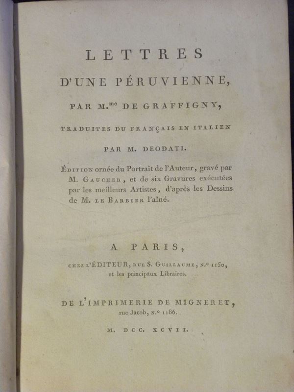 M.Deodati- M.me de Graffigny Lettres d'une peruvienne, par M.me Graffygny, traduites du francais en italien par M.Deodati..