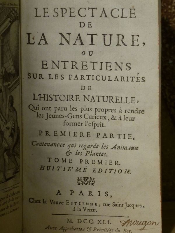 Figurati francesi - Legature Lo spectacle de la nature ou entretiens sur les particularités de l'histoire naturelle..