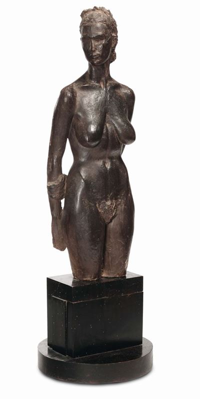 Scultura in Gesso Patinato a Terracotta Raffigurante Nudo Femminile