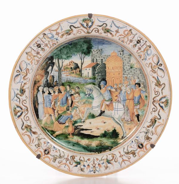 Piatto in ceramica policroma, Urbino XIX secolo