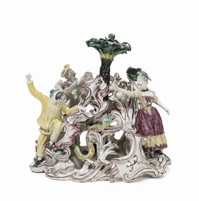 Gruppo in Ceramica Policroma con Personaggi, Boselli XVIII Secolo