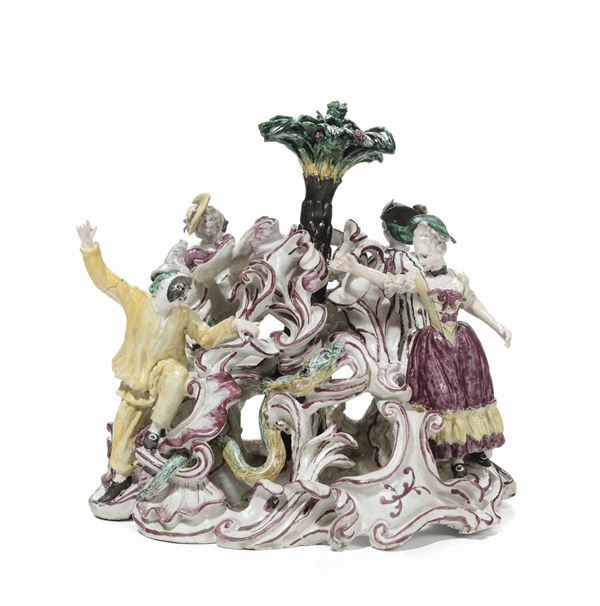 Gruppo in ceramica policroma con personaggi, Boselli XVIII secolo