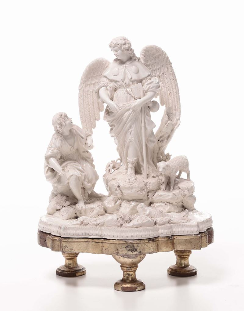 Gruppo in ceramica bianca raffigurante Angelo, XIX secolo  - Asta Antiquariato, Affidamenti da raffinate dimore private - Cambi Casa d'Aste
