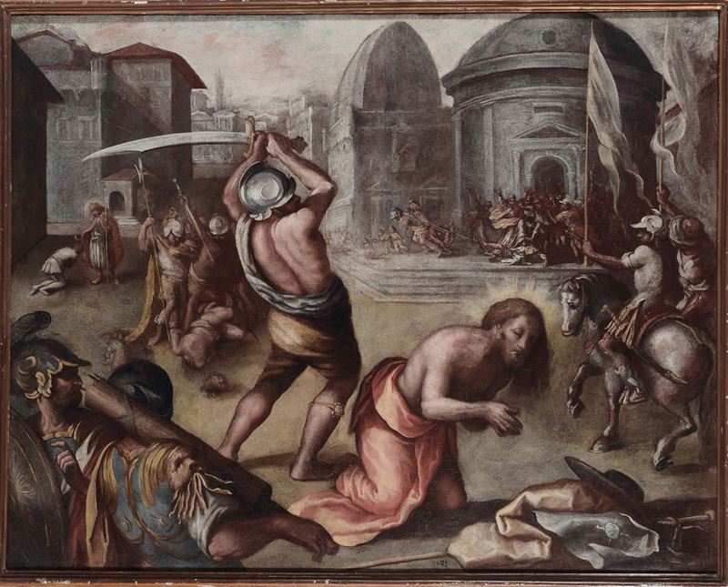 Scuola Romana del XVII secolo Decapitazione di Santo con figure  - Auction Old Masters Paintings - Cambi Casa d'Aste