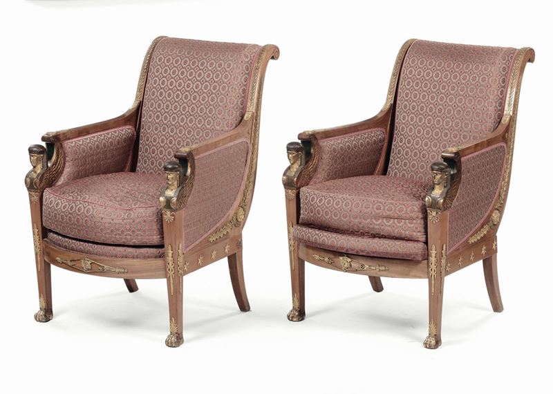 Due poltrone Impero retour d'Egypte iscritte Jacobs  - Asta Antiquariato, Affidamenti da raffinate dimore private - Cambi Casa d'Aste