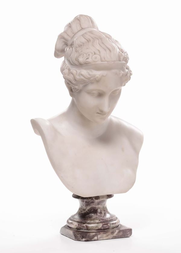 Busto in marmo bianco raffigurante Paolina Bonaparte, XIX secolo