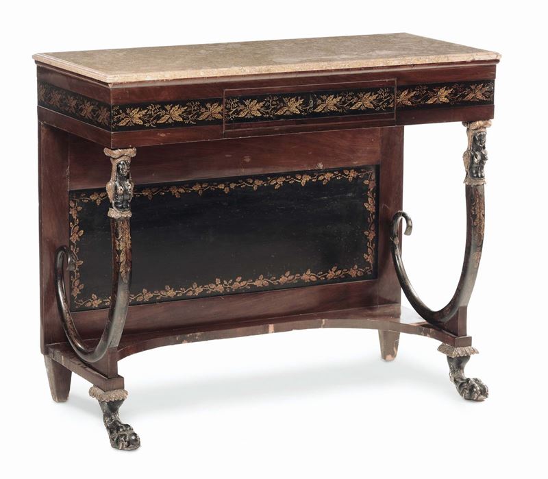 Consolle in legno lastronato, intarsiato e dorato, Sicilia XIX secolo  - Auction Fine Arts from refined private house - Cambi Casa d'Aste