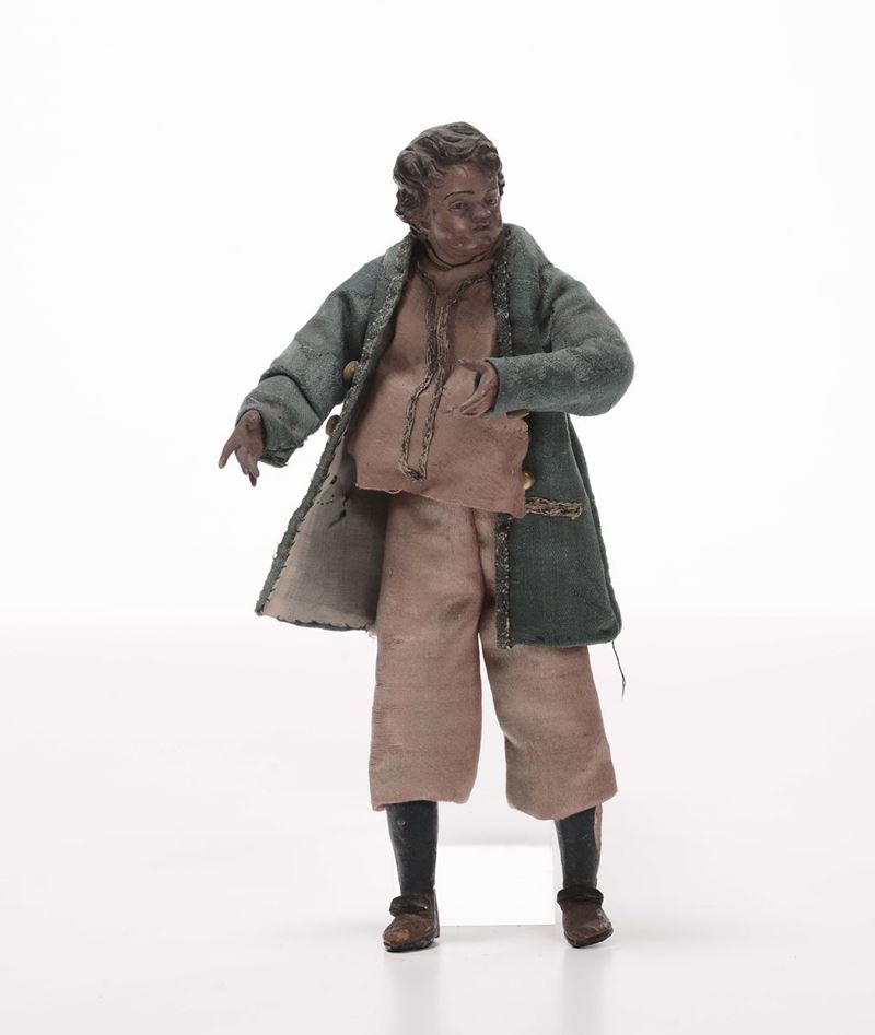 Statuina da presepe raffigurante giovane contadino, Napoli XX secolo  - Asta Antiquariato, Affidamenti da raffinate dimore private - Cambi Casa d'Aste