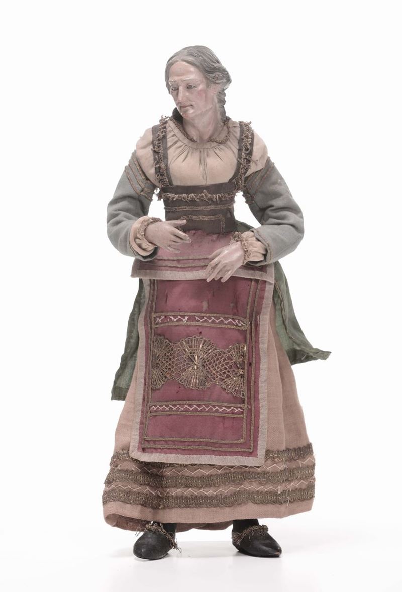 Statuina da presepe raffigurante anziana, Napoli XVIII secolo  - Auction Fine Arts from refined private house - Cambi Casa d'Aste
