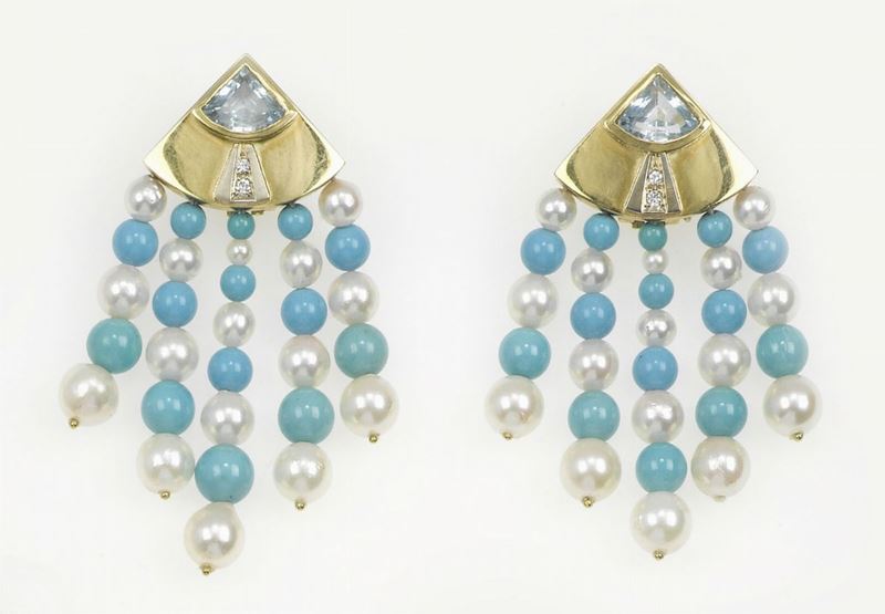 A turquoise and pearls pair of earrings  - Auction Fine Art - Cambi Casa d'Aste