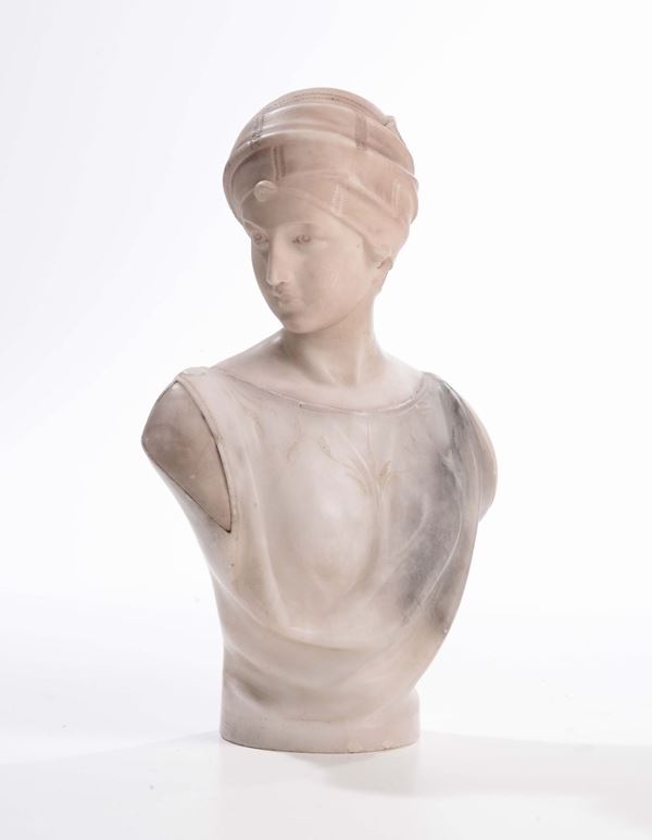 Busto femminile in marmo bianco scolpito, XIX secolo