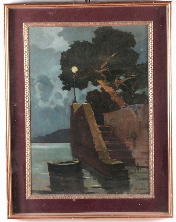 Renato Natali (1883-1979), attribuito a Paesaggio con scala