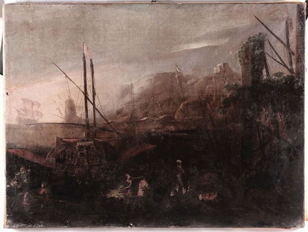 Scuola del XVIII-XIX secolo Marina con architetture