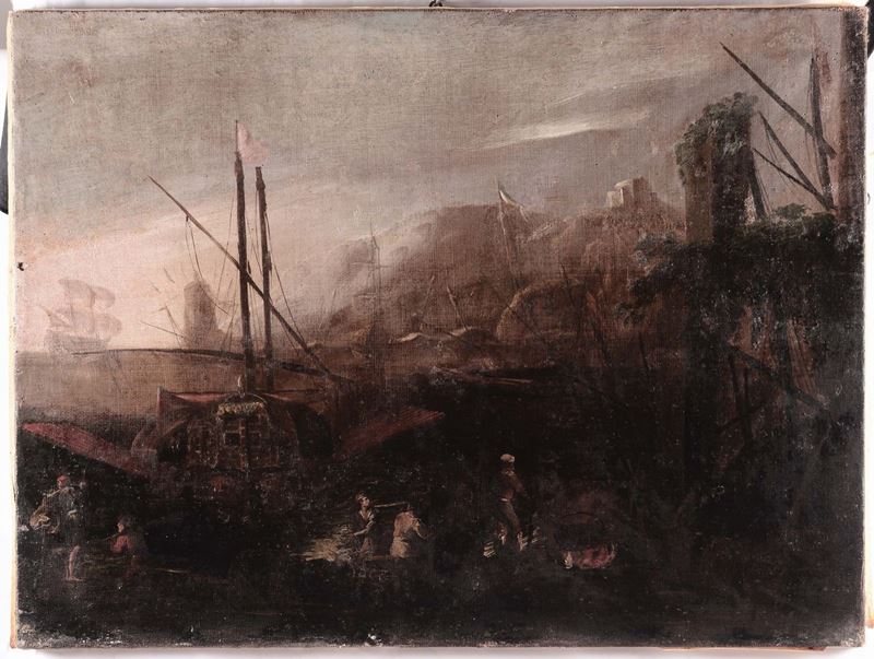 Scuola del XVIII-XIX secolo Marina con architetture  - Asta Antiquariato, Affidamenti da raffinate dimore private - Cambi Casa d'Aste