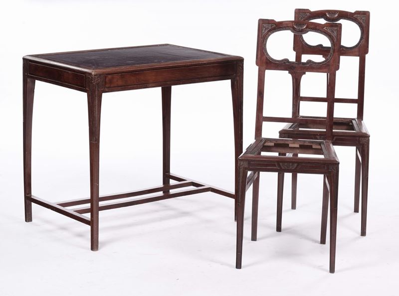 Scrivania Liberty e due sedie  - Asta Antiquariato, Affidamenti da raffinate dimore private - Cambi Casa d'Aste