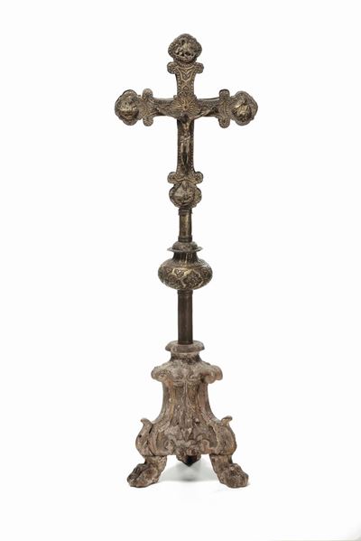 Croce Astile in Rame e Bronzo Dorato, Arte Italiana del XVI Secolo