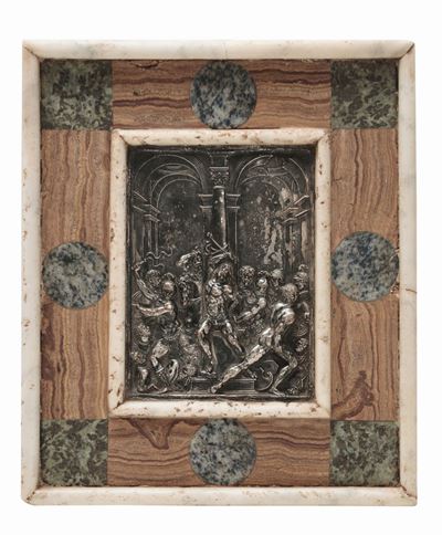 Placca in Argento Fuso e Cesellato Raffigurante Flagellazione, Probabile XVI Secolo, da Moderno